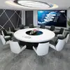 Mesa de Conferência Redonda Grande com Pintura Eletrostática Branca Mesa de Negociação Empresarial em Forma de C Mesa de Conferência Curva Criativa Mesa de Comando de Operação em Forma de C