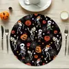 Jogos Americanos de Linho para Halloween Decoração de Cozinha Restaurante Jogos de Mesa Redondos Decoração de Mesa para Festa de Feriado Jogos de Mesa Resistentes ao Calor Atacado