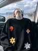 Moletom pesado bordado estilo high street americano para homens, top da moda de outono com modelagem solta e manga longa, camiseta preta de base tamanho grande para homens