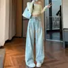 Jeans de pierna ancha para mujer con bordado de cachorro azul claro, estilo fino de verano, nueva colección otoño 2026, pantalones rectos holgados y adelgazantes