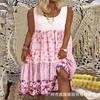 2022 primavera e verão novo desejo Amazon vestido feminino gola redonda costura estampado vestido plus size feminino ebay