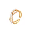 Anillo de Perla con Forma de Cruz Incrustado con Circonita, Simple y Versátil, Gama Alta, Joyería de Mano Elegante y a la Moda para Mujer, Lujo Ligero de Nicho