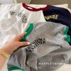 Playera de Verano de Manga Corta para Niños y Niñas, Estilo Japonés con Parche de Letras y Bloques de Color, Moderna Camiseta de Algodón Puro de Media Manga para Niños Pequeños