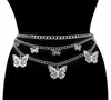 Corrente de Cintura de Metal Grossa em Camadas Europeia e Americana, Acessório de Cintura Estrela-Lua-Borboleta Punk, Decoração de Roupa Estilo Hot Girl Corrente de Cintura para Atacado