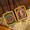 Tangka Pintado a Mano Zaki Lamhu Mantra Amarillo de la Riqueza Tara Verde Ocho Grandes Budas Manjushri Collar de Bronce con Tangka