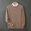 Novo Suéter de Lã 100% Outono/Inverno, Corte Solto, Engrossado, Suéter Masculino Gola Redonda, Suéter de Lã Tricotado Jacquard Cor Sólida