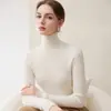 Suéter de Caxemira Novo Outono/Inverno 2026 Feminino Gola Alta Cor Sólida Outono/Inverno Emagrecedor Malha Canelada Suéter Camada Base Feminino