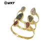 WT-B695 jaspe marinho natural formato de gota irregular pedra abertura de latão pulseira de braço neutra