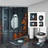 Cortina de Chuveiro Fantasma de Halloween Tapete de Banheiro Conjunto de Quatro Peças Série 3 Banheiro Divisória de Separação Seca e Úmida Cortina de Chuveiro Cortina de Chuveiro à Prova d'Água