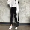 Jeans negros rotos para mujer, pantalones acampanados cropped para mujeres petite, pantalones acampanados cropped finos de cintura alta para primavera para mujeres