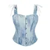 2026 Nuevo Corsé Jacquard Azul Claro Moldeador de Cintura Camisola Adelgazante de Botón Frontal Ropa Interior Moldeadora Estilo Europeo y Americano Transfronterizo