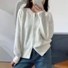 Cárdigan de punto con cremallera 100% algodón puro gris naranja, suéter de punto abierto en el pecho, chaqueta, prenda exterior para mujer, estilo corto