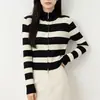 Tiro real 2026 Otoño/Invierno Chaqueta Cardigan Tejida para Mujer Doble Cremallera Estilo Coreano Holgada Rayas Cuello Polo Manga Larga