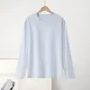 Camisetas de Manga Comprida de Algodão Puro para Outono e Inverno para Homens e Mulheres, Tops Casuais de Gola Redonda Soltos e Versáteis, Camisetas Básicas de Cor Pura