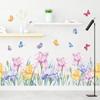 Calcomanías de pared de línea de cintura de mariposa de flor de hierba decoración de sala de estar dormitorio calcomanías autoadhesivas AY10316 púrpura púrpura seda