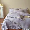 Estilo Princesa Francesa Cobertor de Cama Espesso em Lã de Leite Conjunto de Quatro Peças Estilo Coreano Renda Fleece de Coral Capa de Edredom Lençol de Cama Conjunto de Roupa de Cama