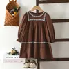 Nuevo Vestido Dulce y Artístico de Primavera y Otoño para Niñas, Vestido de Algodón con Cuello Redondo de Encaje Estilo Bosque para Niños, Ropa Infantil Transfronteriza