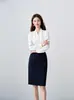 Camisa de Manga Larga Gris con Cuello en V para Mujer Traje de Dos Piezas Pantalones Falda Sencillo Profesional Otoño e Invierno Ropa de Trabajo Nueva