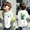 Camiseta de manga larga para niño, algodón puro, nuevo modelo 2026, camiseta básica para niños, imitación de dos piezas, ropa de otoño para niños, moderna para niños mayores