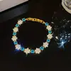 Pulseira de Ouro Real 18k Banhada com Flor de Zircônia e Fivela Redonda Pulseira de Luxo Leve com Toque de Alto Padrão Joia de Mão Exquisita e Fashionável para Mulheres