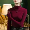 Outono e Inverno 2023 Camiseta de gola alta dupla face de veludo grosso para usar por baixo Feminina slim fit aquecimento 3 segundos manga longa todas as combinações