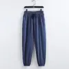 Calça Cropped Masculina de Cor Sólida Solta de Algodão e Linho Estilo Chinês Verão Moda Japonesa Casual Esportiva Calça Jogger para Homens