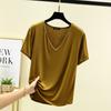 Camiseta básica feminina de manga curta com decote V em modal para o verão, plus size, cor sólida, fina, caimento relaxado, casual, slim