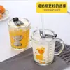 Taza medidora de leche de dibujos animados para niños, resistente a altas temperaturas, alto valor estético, vaso de vidrio con pajita, taza para beber linda para bebé
