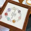 Pulsera Multicolor de Dulces Naturales Multi-Tesoro para Mujer, Acuamarina, Morado, Rosa, Citrino, Pulsera de Cristal de Fresa para Atraer Riqueza y Transferir Suerte