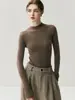 Suéter de lana sin costuras de una sola línea, lavable a máquina, para mujer, cuello medio alto, tejido fino, corte ajustado, capa base