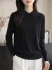 Elegante suéter de punto de alta gama para mujer, con cuello, adornado con pedrería, color gris, corte holgado, lana de hilo fino, suéter fino, capa base, nuevo estilo primavera/otoño