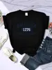 Modal Transfronterizo 1776 Estampado Americano Talla Europea Estilo Europeo y Americano Manga Corta Top para Mujer Seda de Leche Absorbente de Sudor Deportivo Manga Corta
