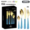 Cubiertos de Acero Inoxidable Transfronterizo de Amazon Cuchillo y Tenedor 1010 Cuchillo, Tenedor y Cuchara de Estilo Occidental Juego de 24 Piezas Cuchillo y Tenedor para Carne Caja de Regalo