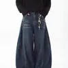 Jeans de pierna curva lavados, deconstruidos, estilo retro americano, unisex, modernos, de corte holgado, casual, de pierna recta, de pierna ancha, largos