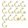 Binkes F136 Aleación de Titanio Dorado Diamante Incrustado Forma de U Perforación de Cartílago Pendiente de Oreja Versátil Anillo de Nariz Anillo de Ombligo Joyería