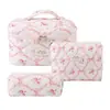 Bolsa de Cosméticos Acolchada Floral, Bolsa de Almacenamiento Portátil de Gran Capacidad para Viaje, Bolso de Mano de Algodón Lindo Estilo Ins