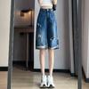 Calças jeans rasgadas femininas cintura alta verão 2023 novos shorts soltos retos emagrecimento calças largas enroladas