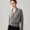 Suéter de cachemira tejido para mujer con estampado floral, cruzado en el pecho, cuello en V, elegante, entallado a la cintura, adelgazante, corte holgado, cálido, adecuado como capa base