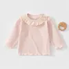 Camiseta de renda para bebê menina, novo estilo primavera e outono, top doce de princesa de manga comprida, feito de tecido confortável de grau A