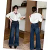 Jeans retro estilo coreano, tamanho pequeno, azul claro, levemente flare para mulheres, nova coleção de outono, cintura alta, modelagem que emagrece, versátil, calça wide leg