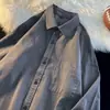 Estação de primavera e outono, algodão puro, camisa de manga comprida estilo urbano japonês, estilo casual americano, perfeita para usar em camadas, camiseta de algodão puro