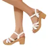 Sandalias de Tacón Grueso con Punta Redonda y Abierta para Mujer 2026 Verano Nuevas de Comercio Exterior Talla Grande con Correa Única y Hebilla Sandalias de Moda de Tacón Alto