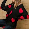 Nuevo Punto de Otoño e Invierno Europeo y Americano Transfronterizo Amazon Día de San Valentín Punto para Mujer Suéter Holgado Punto Cuello V con Costuras de Corazón