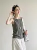 Camisole de tricô cinza retrô estilo japonês para mulheres, peça externa casual e elegante de verão, top sem mangas que afina