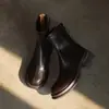 Botas curtas elásticas de comércio exterior transfronteiriças para outono e inverno, bico redondo versátil, salto grosso, sola macia, botas femininas pretas emagrecedoras, botas marrons da moda