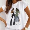 Chegada Nova 2023 Padrão Estampado Torre Eiffel Camiseta Casual Feminina Gola Redonda Distintiva Gola Redonda