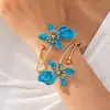 Diseño Transfronterizo Europeo y Americano Elegante y Sencillo, Fresco y Dulce Artesanía de Esmalte Dorado Pulsera Abierta en Forma de Flor