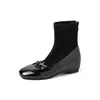 Botas de Tacón Invisible para Aumentar la Altura Estilo Universitario JK con Retazos de Gamuza Ajustadas 2026 Tacón Medio Cuña Punta Cuadrada Botines Elásticos para Tobillo para Mujer 42