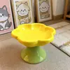 Cuenco cerámico para gatos con diseño floral y base elevada para proteger el cuello y evitar que se vuelque, color bajo vidriado para prevenir la barbilla negra, cuenco para mascotas para gatos y perros