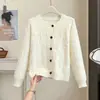 Suéter Floral de Punto Suave Cárdigan para Mujer, Jersey, Diseño Otoño e Invierno, Abrigo Top con Patrón Calado Hecho a Mano